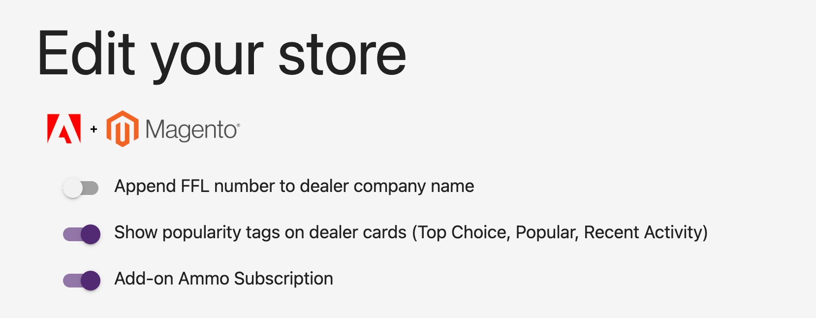 The Add-on Ammo Subscription setting on your Magento store.