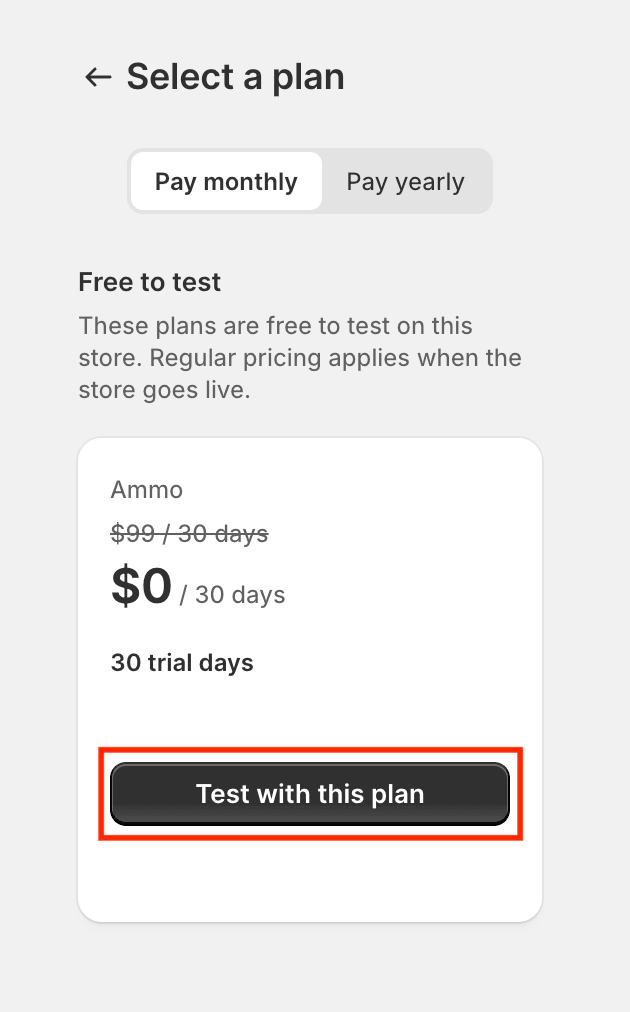 Choosing the monthly or yearly Ammo plan.